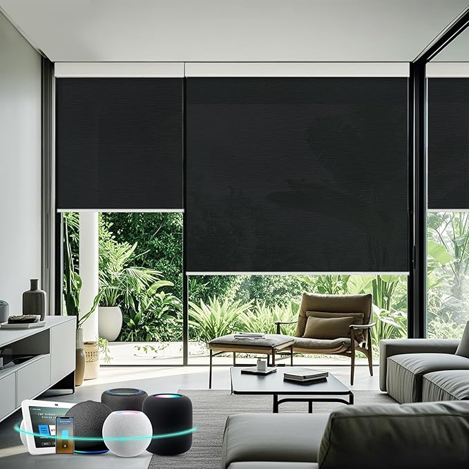 Aprilsmart Motorized Blinds with Remote,Light Filtering Motorized Roller Shades Work with Apple Homekit,Alexa,SmartThings,Google Home,Customize Blinds(TREEBARK BLACK-75)