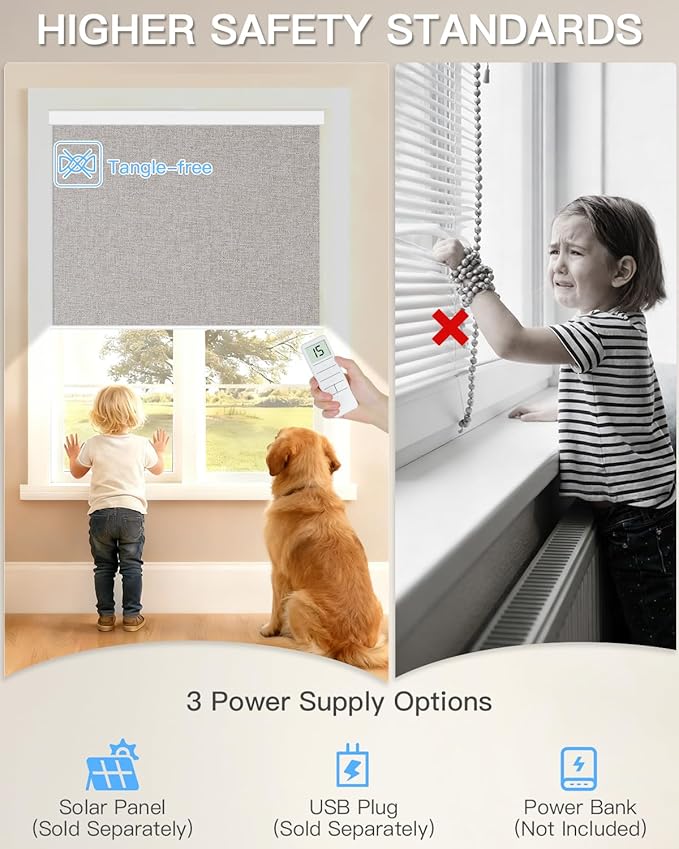 Tokblind Motorized Roller Shade with Remote Control, Blackout Electric Shade for Windows Compatible with Alexa Google via Hub, Rechargeable Smart Window Blind for Home Office (Fabric Wheat)