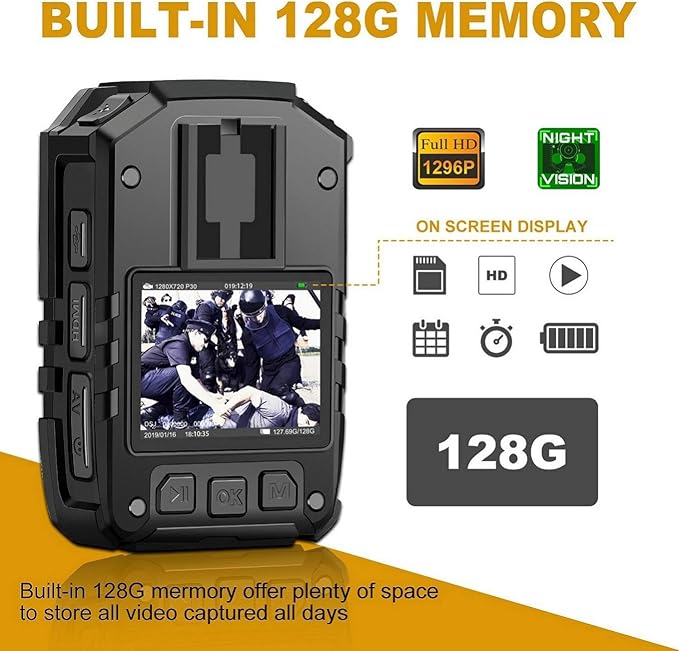 CammPro I826 1296P HD Police Body Camera,128G Memory,Waterproof Body Worn Camera,Premium Portable Body Camera with Audio Recording Wearable,Night Vision,GPS for Law Enforcement