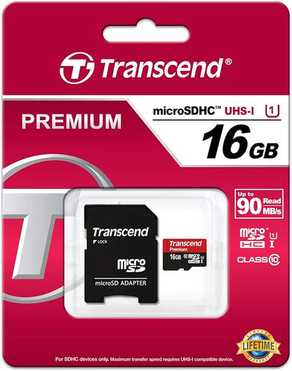 Transcend 16GB MicroSDHC Class10 UHS-1 Memory Card with Adapter 60 MB/s (TS16GUSDU1)