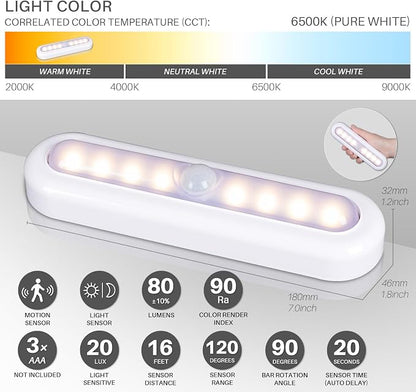 STAR-SPANGLED 9 Pack 7” Motion Sensor Lights Indoor Battery Operated, Stick on LED Light for Closet, Stairs, Under Cabinet, Warm White
