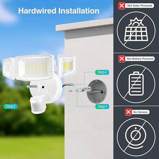 iMaihom 50W Motion Sensor Outdoor Lights, 5000LM Hardwired Motion Sensor Flood Light, Dusk to Dawn Outdoor Lighting, 6500K LED Security Light, IP65 Waterproof Motion Detector Lights for Outside, White