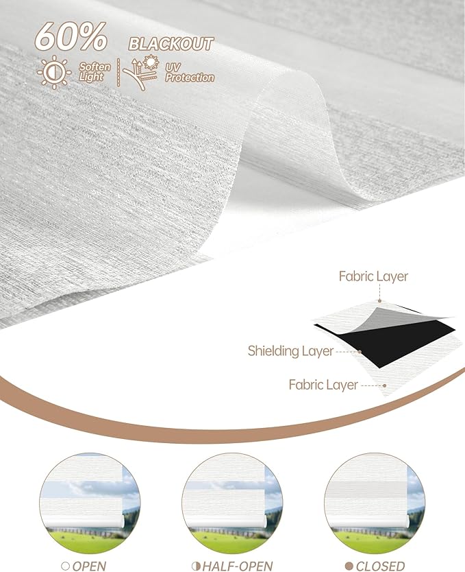 Kincmo Motorized Blinds with Remote, Motorized Zebra Shades Work with Apple Homekit,Alexa,Google Home, Customized Electric Blinds with Remote,App,Voice Control (60% Blackout Monet White)