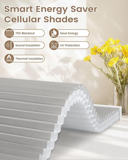 Kincmo Motorized Cellular Shades, Custom Motorized Blinds with Remote, Cordless Smart Electric Honeycomb Blinds Work with Apple HomeKit, Alexa, Google (85%-Blackout-Double-Cell Grey)