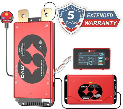 DALY BMS Balance 12V 150A Display - Smart 1A Active Balance BMS 4S with 3 Inch LCD Screen WiFi Bluetooth Module Supports RS485 CAN for RV Trolling Motor Battery Portable Power Station