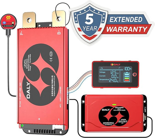 DALY BMS Balance 12V 150A Display - Smart 1A Active Balance BMS 4S with 3 Inch LCD Screen WiFi Bluetooth Module Supports RS485 CAN for RV Trolling Motor Battery Portable Power Station