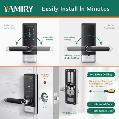 Yamiry Smart Door Lock, Biometric Fingerprint, Keyless Entry, App Control, 6 Ways to Unlock, DIY Installation (Silver)