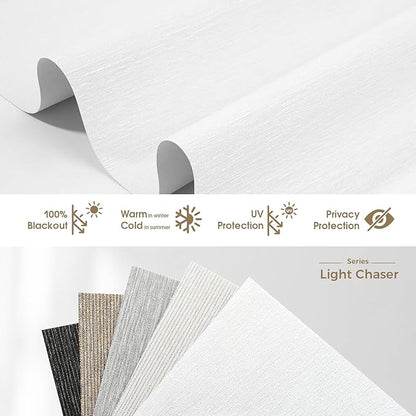 HeyBlinds Motorized Blinds with Remote, 100% Blackout Smart Blinds, Automatic Shades for Windows Compatible with Alexa Google and Homekit, Custom Size(Light Chaser-Perla Bianca BO)