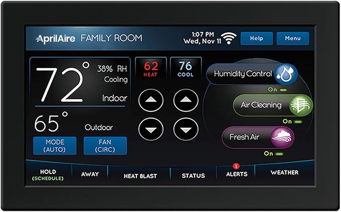 AprilAire 8920W Wi-Fi Programmable Color Touchscreen Thermostat with IAQ Control; Amazon Alexa and Google Assistant Compatible