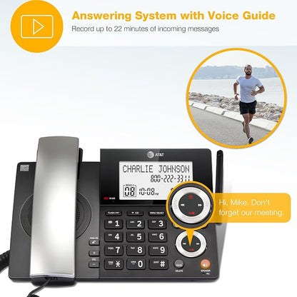 AT&T CL84118 DECT 6.0 Corded/Cordless Phone | Works During Power Outages, Smart Call Blocker, Answering Machine, Caller ID Announce, Big Buttons