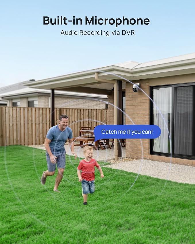 ANNKE 5MP TVI CCTV Home Surveillance Dome PT Camera, Wired Add on Camera with 350° pan and 90° tilt, 100ft Night Vision, IP65 Weatherproof, One Way Audio (DVR Required, Not Included)