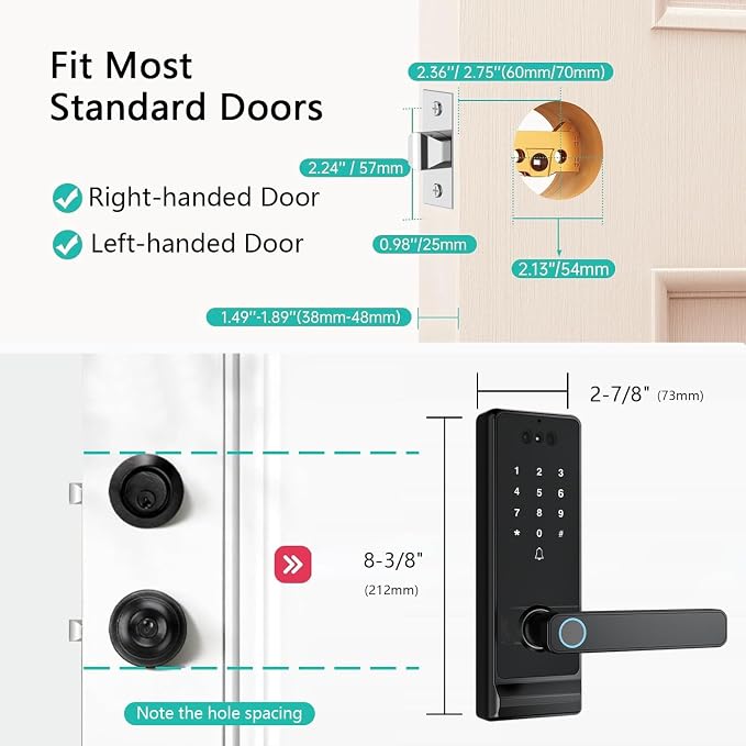 Smart Lock with Camera, Doorbell, Lever Handle, Screen for Front Door