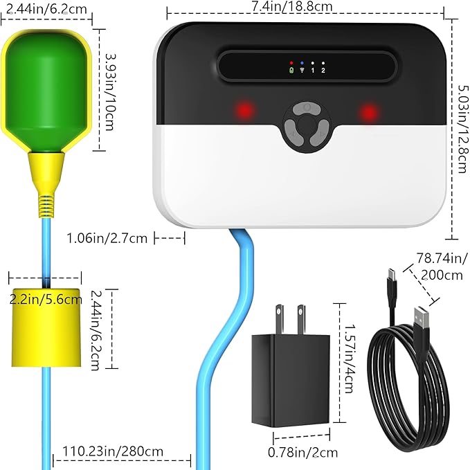 Sump Pump Alarm,Smart WiFi High/Low Water Level Alarm with Backup Battery, Free App Notifications, IP65Waterproof, 110dB Siren & Strobe Light, Ideal for Basement, Septic Tank, Water Tank, Sump Pit