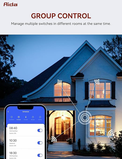 AIDA Smart Light Switch, 3 Way WiFi Smart Switch, Compatible with Alexa and Google Home, Neutral Wire Required, 2.4Ghz WiFi Switch for LED, CFL, Incandescent Bulbs, No Hub Required, White, 1 Pack
