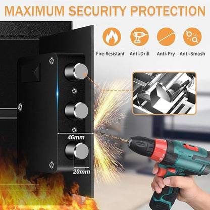 5.2 Cub Large Fireproof Safes for Home Use, Digital Security Safe Home Safes Fireproof Waterproof with Combination Lock and 3 Removable Shelves, Anti-Theft Fire Safe Box for Document Money Valuables