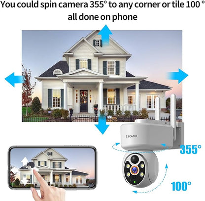ESCANU Wireless Home Security Cameras,Solar Power PTZ Outdoor Cameras,Motion Detection,Night Vision,Water-Proof,2-Way Audio,No Subscription Fee,Cloud/SD Card Storage