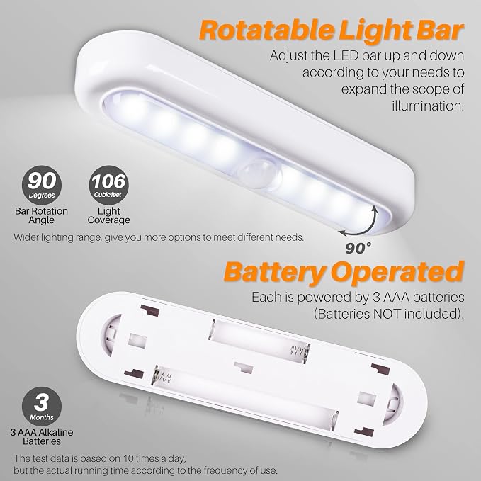 STAR-SPANGLED 9 Pack 7” Motion Sensor Lights Indoor Battery Operated, Stick on LED Light for Closet, Stairs, Under Cabinet, Cool White