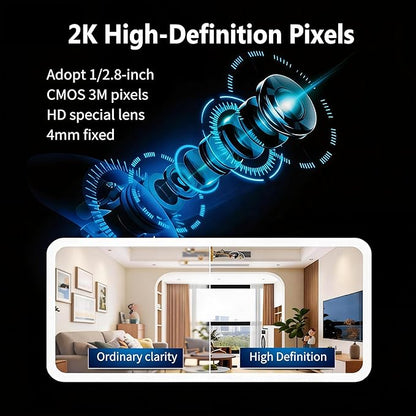 Indoor Pan/Tilt Home Security Camera 2K 3MP, 360 Degree Wireless WiFi Webcam/Monitor for Baby/Elder/Nanny with Night Vision & Phone App, 2 Way Audio, Cloud & SD Card Storage
