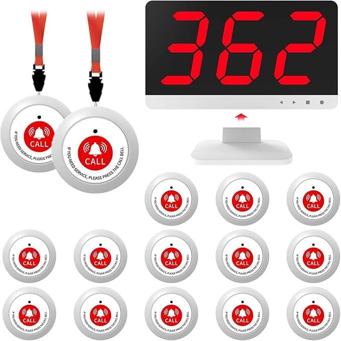 Emergency Call Buttons System & Wireless Call Bell System with 15 Alert Call Buttons -1000FT, Call Light System with 1 Display Receiver,Caregiver Pager Calling System for Nurses Station