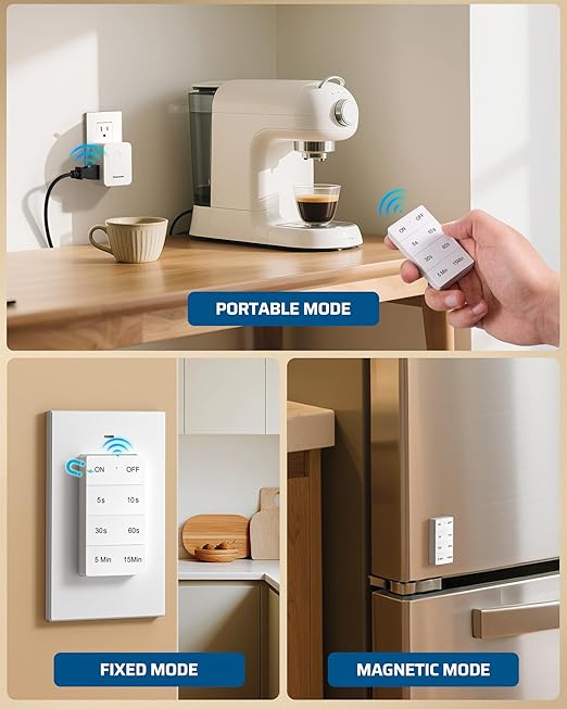 DEWENWILS Garbage Disposal Wireless Switch Kit, 2 Side Outlets, 15A/1875W Remote Control, One-Touch Timer 5s/10s/30s/60s/5min/15min, 100FT Wireless Light Switch for Lamps, Sink, Iron, Coffee Maker