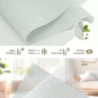 HeyBlinds Motorized Blinds with Remote, Smart Roller Shades with App & Voice Control, Work with Alexa Google HomeKit, Light Filtering Custom Window Shades for Living Room Office (Mist-Light Gray LF)
