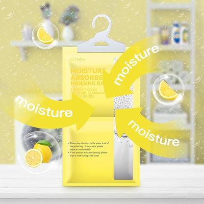 CLEVAST Moisture Absorbers Packets 10 Pack, Dehumidifier Bags for Closet, Scented Hanging Humidity Absorber in Wardrobes, Bedrooms, Bathrooms (Lemon)