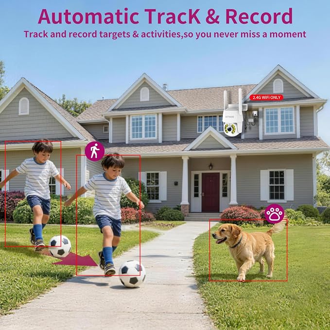 LETSCEE 4K 8MP Wired Outdoor Security Camera,Dual Power Options,Plug in,360° Pan 90° Tilt with Auto Tracking,Full Color Night Vision,2-Way Audio,Waterproof,24/7 Recording,2.4GHz WiFi Only