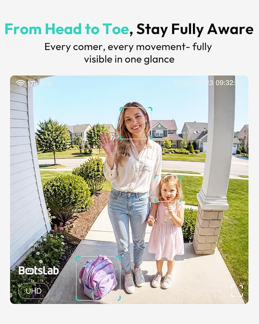 BOTSLAB Doorbell Camera Wireless, 2K Head-to-Toe View, No Subscription