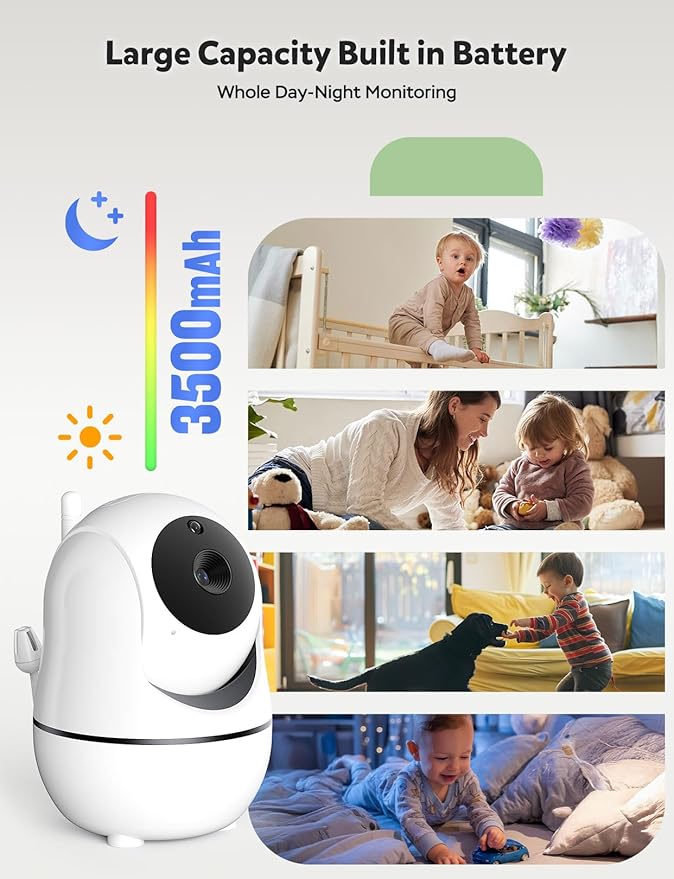 GoodBaby 5" Split Screen Baby Monitor with 2 Cameras and Audio, No WiFi Secure FHSS, 30-Hour Battery, Remote PTZ, Auto Night Vision, Room Temperature, Two-Way Audio，Lullabies，1000ft Range