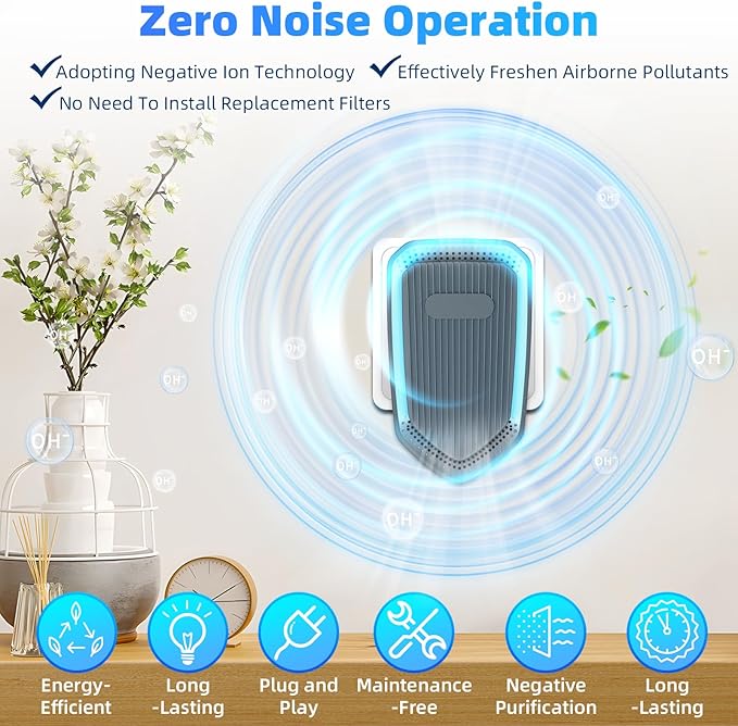 6 PCS Negative Ion Air Purifier, Silent air purifier plug in wall,Portable Air Ion Generator, Absorbing Smoke and Dust&pollen,Purifying Air Ionizers for Home Bedroom, Study, Kitchen and Living Room