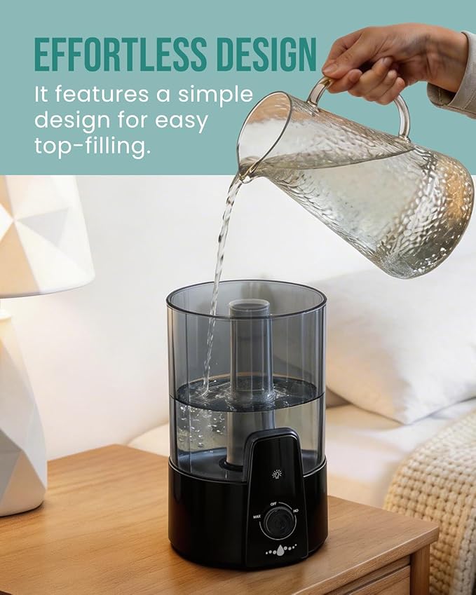 Humidifiers for Bedroom,1.06Gal(4L) Dishwasher Safe Design Easy to Clean, 3-in-1 Humidifier & Aroma Diffuser & Night Light,Top Fill,360° Ultra-Fine Spray,Auto Shut-Off,Home,Baby Nursery,Black