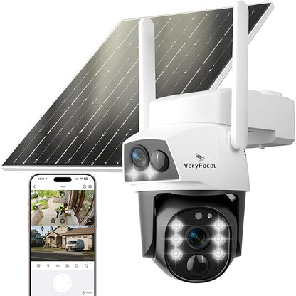 Solar Dual Lens VeryFocal Wireless Security Camera - 6MP QHD 360° PTZ, AI Tracking, 10400mAh + 5.5W Solar, WiFi 6, Standalone/NVR Add-on, Color Night Vision, IP66 Waterproof for Outdoor Home