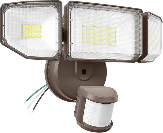 Abovizo 85W LED Security Lights Motion Sensor Light Outdoor, 8500LM Dusk to Dawn, IP65 Waterproof, 6500K, 3 Head Motion Detected Flood Light, Floodlight for Outside, Garage, Yard, Porch (Brown)