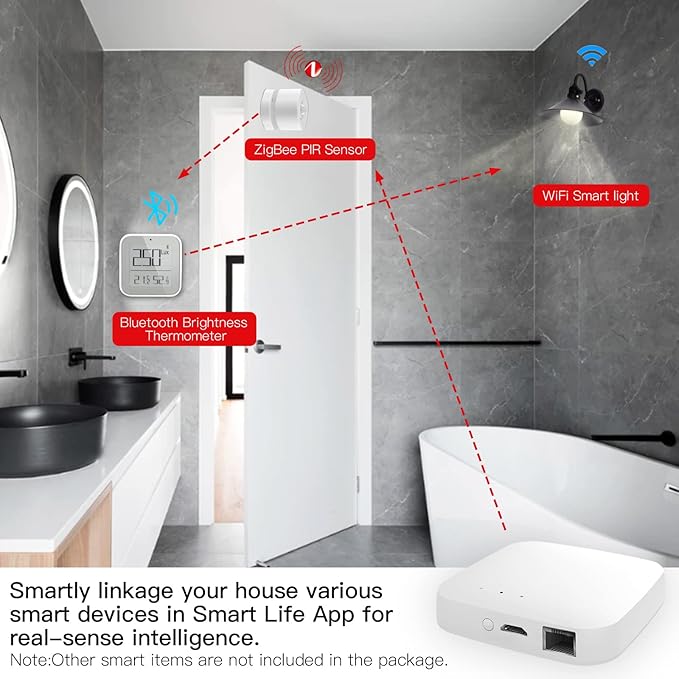 MOES ZigBee 3.0 & Bluetooth & Mesh Hub Only Support Tuya Device Work with Smart Life App, Intelligent Bridge Wired Smart Home Gateway Voice Control via Alexa, Google Home, 2.4GHz WiFi