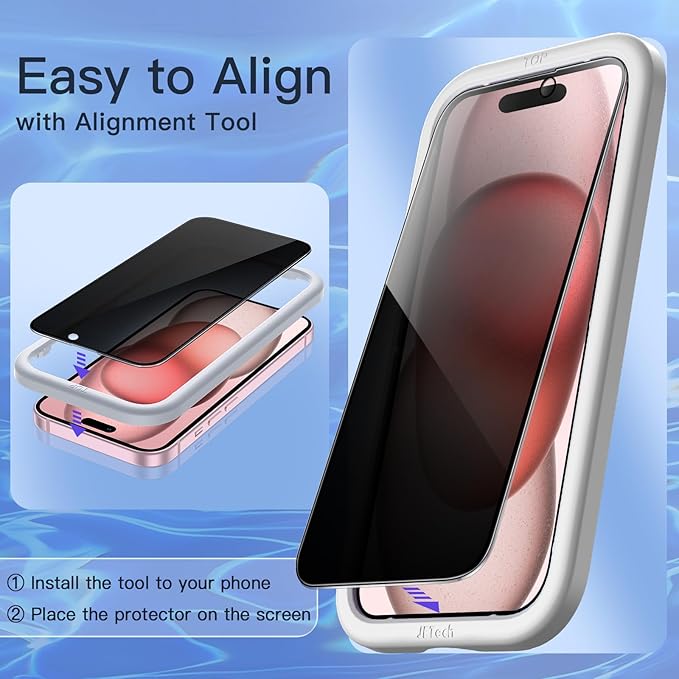 JETech Privacy Full Coverage Screen Protector for iPhone 15 6.1-Inch, Black Edge Anti-Spy Tempered Glass Film with Easy Installation Tool, Case-Friendly, 2-Pack