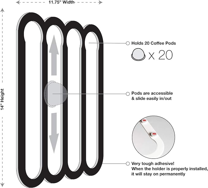 Demi's Home Adhesive Coffee Pod Holder for Nespresso Vertuo Capsules (Measure Before Purchase) - Suitable to be Mounted Inside/Under the Cabinet or on the Wall (White)