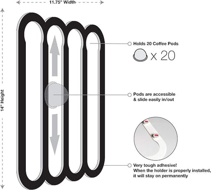 Demi's Home Adhesive Coffee Pod Holder for Nespresso Vertuo Capsules (Measure Before Purchase) - Suitable to be Mounted Inside/Under the Cabinet or on the Wall (White)