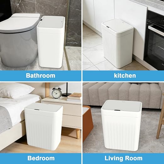 Naisu 4 Gal Bathroom Trash Can with Lid,Automatic Garbage Can with Touchless and Sealed Design,Slim Motion Sensor Waterproof Plastic Trash Bin Suitable for Bedrooms,Bathrooms,Kitchens（2 Pack, White）
