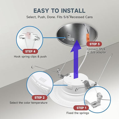 ECOELER 5/6 Inch LED Can Lights Retrofit Recessed Lighting, 2700K-6000K 5CCT Selectable Recessed Lights, 16.5W 1200Lm, LED Dimmable Downlight for Kitchen, Bathroom, ETL & FCC Listed, 6 Pack