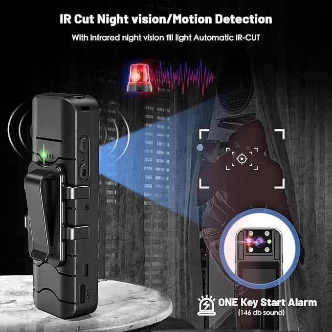 kaysunlink Body Camera with 1.4” Screen Audio and Auto Video Night Vision 1440P UHD Mini Police Wearable Body Worn Cam Portable Small Personal Camcorder Sport Action Outdoor Video Recorder (2K-128GB)