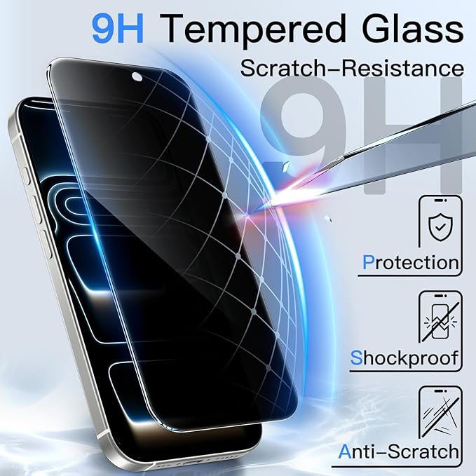JETech Privacy Screen Protector for iPhone 17 Pro 6.3-Inch, Anti-Spy Tempered Glass Film with Easy Installation Tool, 2-Pack