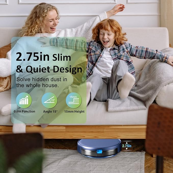 Robot Vacuum and Mop Combo, 3 in 1 Mopping Robotic Vacuum with Schedule, App/Bluetooth/Alexa, 1600Pa Max Suction, Self-Charging Robot Vacuum Cleaner, Slim, Ideal for Hard Floor, Pet Hair, Carpet