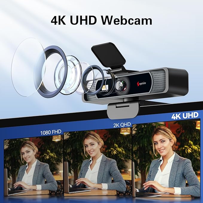 Angetube 914Max 4K Webcam - 120° Wide Angle PC Streaming Camera, PDAF Autofocus, Dual Noise Reduction Microphones, 1080p@60FPS, Compatible with Laptop, Mac, Teams, Desktop