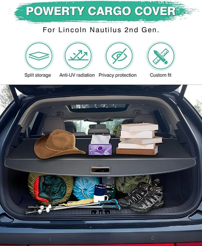 Powerty Retractable Cargo Cover for 2024-2026 Lincoln Nautilus-Canvas Texture Trunk Cover Privacy Screen Rear Security Shade for Nautilus Accessories