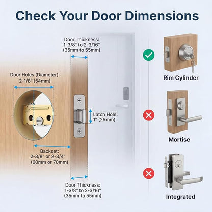 WiFi Smart Door Lock - Keyless Entry Door Lock for Front Door, Fingerprint Door Lock with App Control, 5-in-1 Touchscreen Deadbolt with 6 Keys & 2 NFC Cards, Built-in 2.4G WiFi