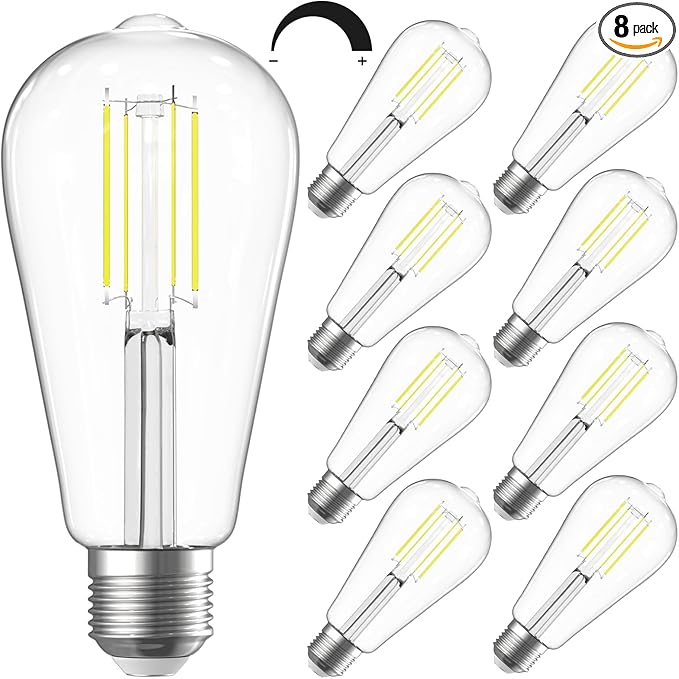 SHINESTAR Dimmable Edison Bulbs, 6W, Equivalent 60W, Bright Daylight White 4000K, Vintage ST58 Antique LED Filament Bulbs, E26 Medium Base, 80+ CRI, Clear Glass, 8 Pack