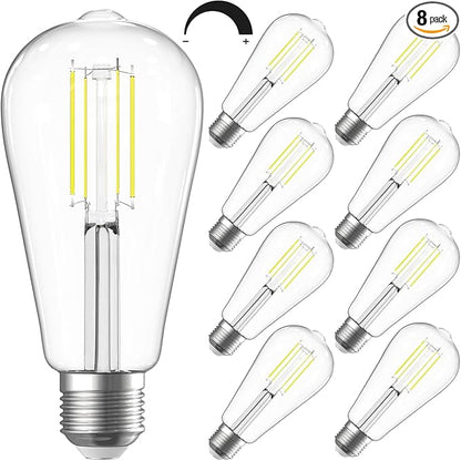 SHINESTAR Dimmable Edison Bulbs, 6W, Equivalent 60W, Bright Daylight White 4000K, Vintage ST58 Antique LED Filament Bulbs, E26 Medium Base, 80+ CRI, Clear Glass, 8 Pack