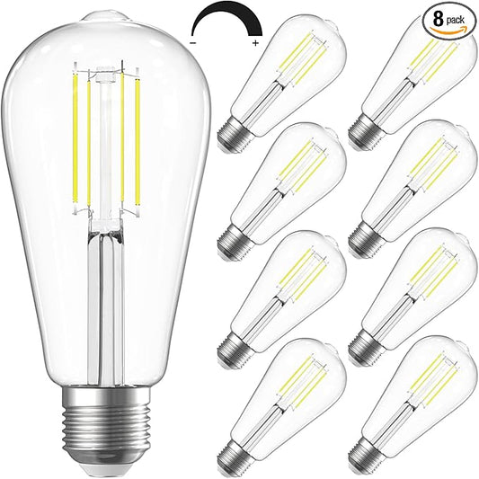 SHINESTAR Dimmable Edison Bulbs, 6W, Equivalent 60W, Bright Daylight White 4000K, Vintage ST58 Antique LED Filament Bulbs, E26 Medium Base, 80+ CRI, Clear Glass, 8 Pack