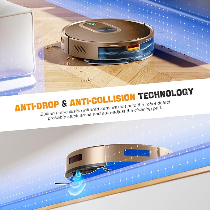2 in 1 Robot Vacuum and Mop Combo, 6500Pa Suction, Robotic Vacuum Cleaner with 200 Min Runtime, Self-Charging, App/Alexa/Voice Control, Ideal for Hard Floor, Pet Hair, Carpet