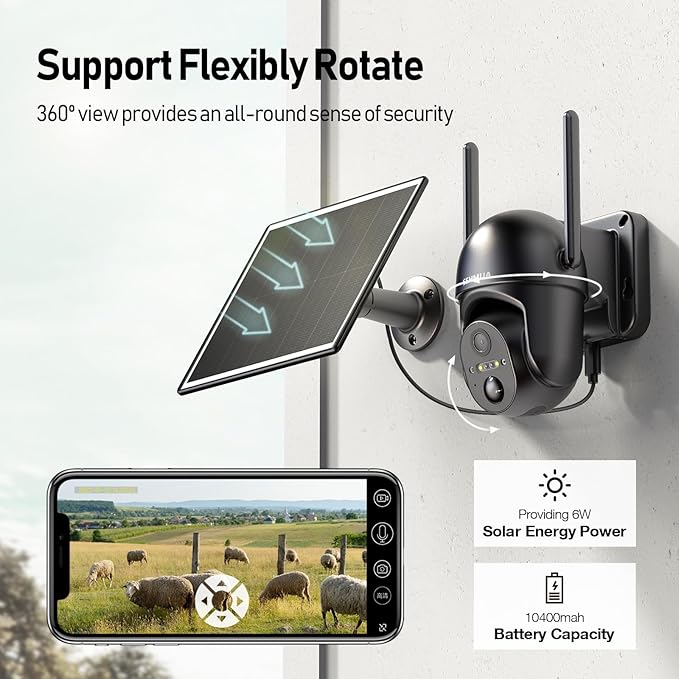 SEHMUA 4G LTE Cellular Solar Security Camera Wireless Outdoor, No WiFi Solar Powered Camera, 360° Live View, 2K Color Night Vision, PIR Motion Sensor, 2 Way Talk, Built in SIM Card